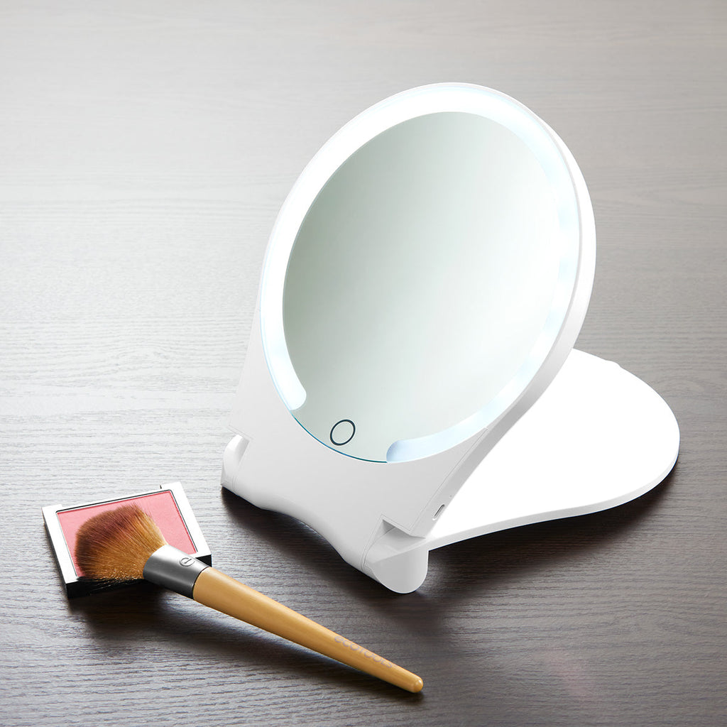 10X Lighted Folding Travel Mirror by Sharper Image